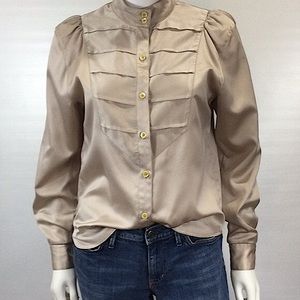 Vintage Tan Tuxedo Blouse by Patty Woodard